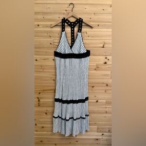 Lilka Anthropologie Size Large Petite Rayon White & Black Striped Maxi Dress